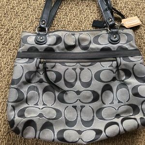 Authentic Coach Poopy Grey Metallic signature bag